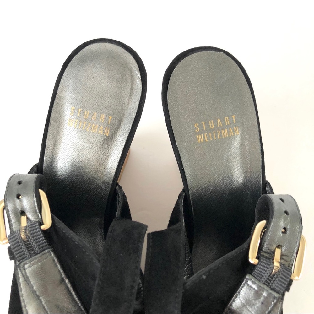 Stuart Weitzman Liner Black Suede Open Toe Sling … - image 8